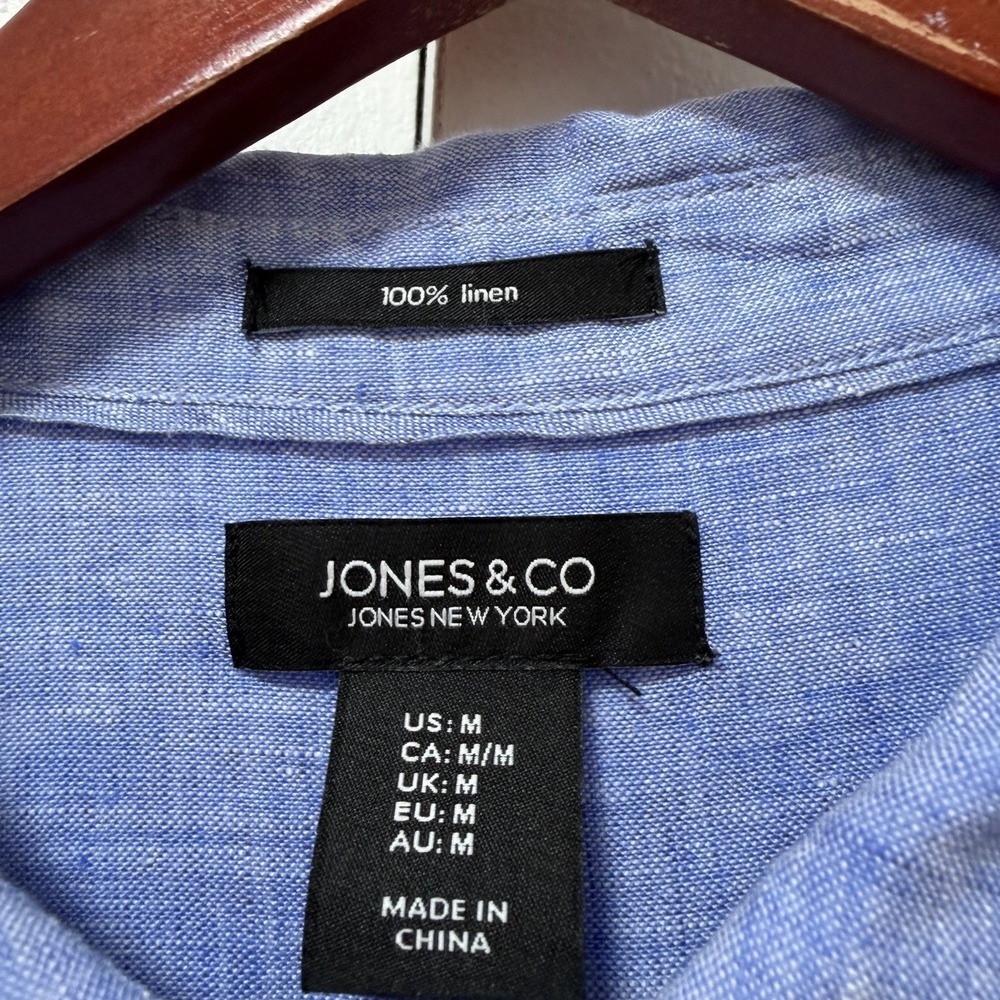 Jones & Co Womens Linen Button Up Shirt Size M Blue Coastal Beach Vacation FLAW - Picture 7 of 9